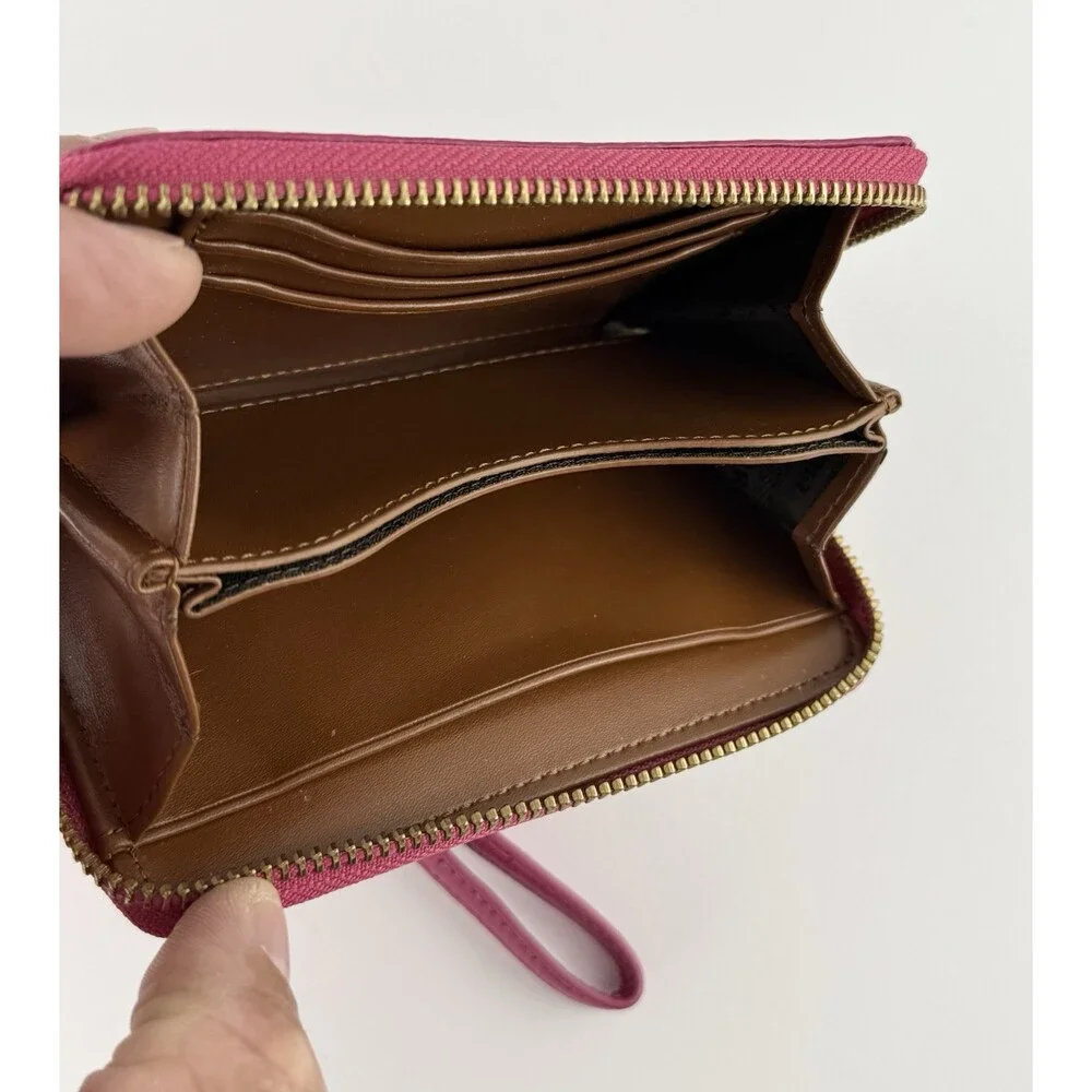 Lauren Ralph Lauren Pink Leather Wristlet Zip Around Wallet With Gold Hardware